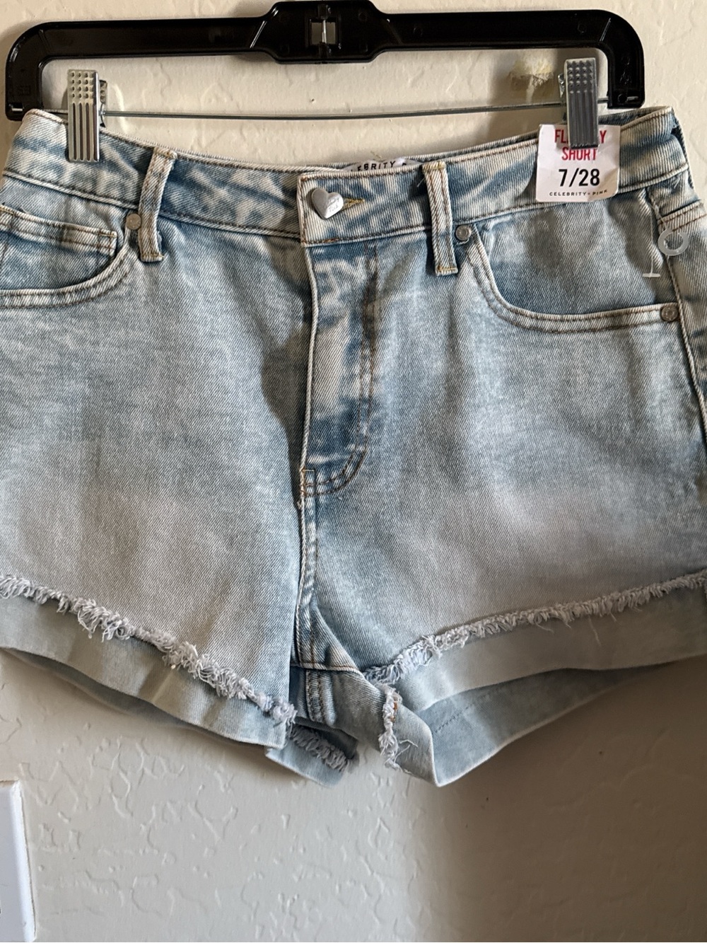Celebrity Pink Light Wash Denim Frayed Hem Shorts
